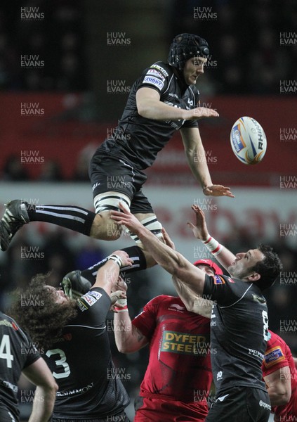 261212 - Ospreys v Scarlets - RaboDirect PRO12 -James King of Ospreys wins line-out ball