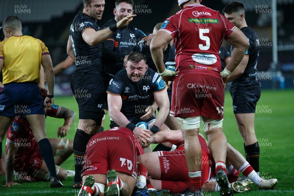 261222 - Ospreys v Scarlets - United Rugby Championship - Sam Parry of Ospreys celebrates after scoring a try