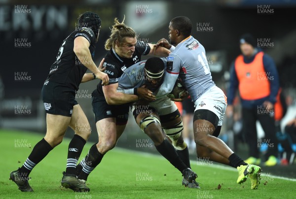 160218 - Ospreys v Southern Kings - Guinness PRO14 - Andisa Ntsila of Southern Kings is tackled by Jeff Hassler of Ospreys