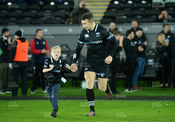 160218 - Ospreys v Southern Kings - Guinness PRO14 - Tom Habberfield of Ospreys leads out his side with mascot