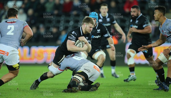 160218 - Ospreys v Southern Kings, Guinness PRO14 - Olly Cracknell of Ospreys is tackled by Andisa Ntsila of Southern Kings