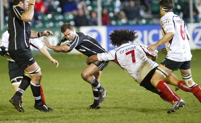 160104Neath Swansea Ospreys v Toulouse  Ospreys Adrian Durston is tackled by Finau Maka  