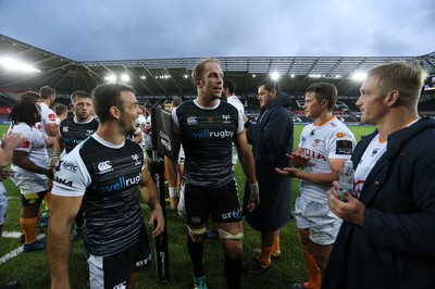 080918 - Ospreys v Toyota Cheetahs - Guinness PRO14 - A happy Alun Wyn Jones of Ospreys at full time