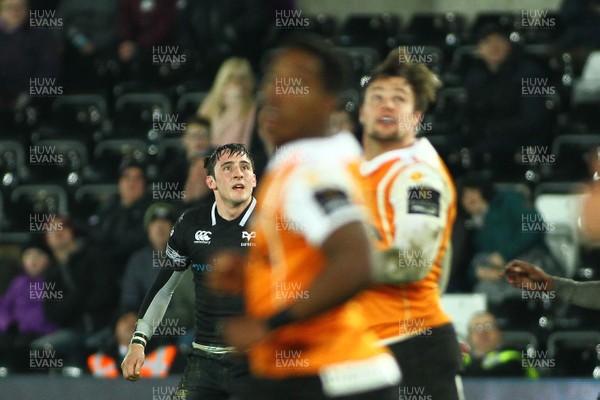 240218 - Ospreys v Toyota Cheetahs - GuinnessPro14 - Sam Davies of Ospreys sees his kick go over to win the game
