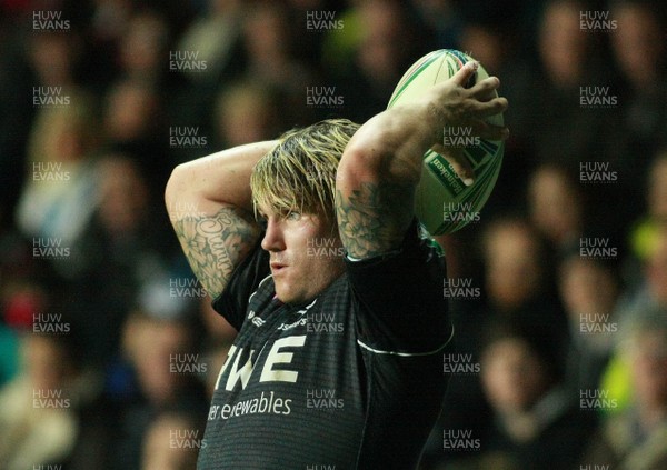 121012 Ospreys v Treviso - Heineken Cup -Ospreys' man of the match Richard Hibbard delivers a lineout 