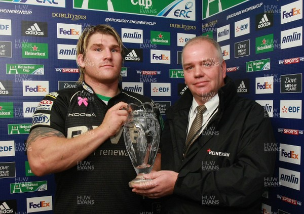 121012 Ospreys v Treviso - Heineken Cup -Ospreys' man of the match Richard Hibbard receives the award from Heineken's Owen Price 