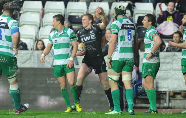 130413 - Ospreys v Treviso - RaboDirect PRO12 -Ben John of Ospreys celebrates try 