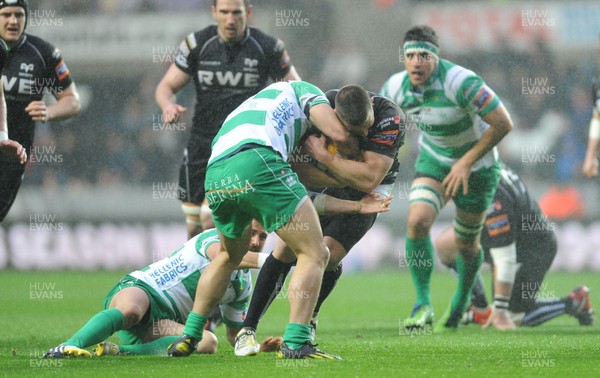 130413 - Ospreys v Treviso - RaboDirect PRO12 -Rhys Webb of Ospreys is stopped 