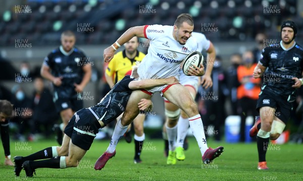 101020 - Ospreys v Ulster - Guinness PRO14 - Jacob Stockdale of Ulster is tackled by Mat Protheroe of Ospreys