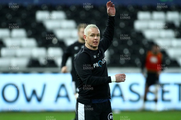 150220 - Ospreys v Ulster - GuinnessPro14 - Hanno Dirksen of Ospreys warms up before his 150th appearance for the region