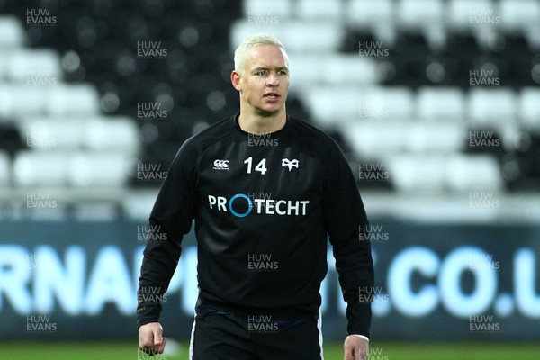 150220 - Ospreys v Ulster - GuinnessPro14 - Hanno Dirksen of Ospreys warms up before his 150th appearance for the region