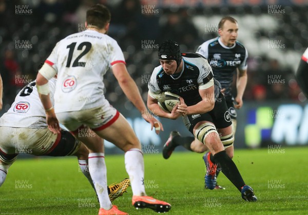 150220 - Ospreys v Ulster Rugby, Guinness PRO14 - Adam Beard of Ospreys charges into the Ulster defence