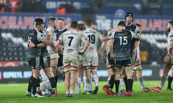 150220 - Ospreys v Ulster Rugby, Guinness PRO14 - Ospreys players celebrate the win over Ulster