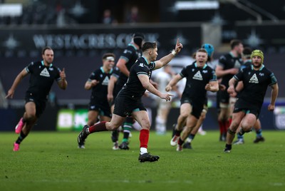 180224 - Ospreys v Ulster - United Rugby Championship - Dan Edwards of Ospreys celebrates kicking a drop goal in the last seconds of the game to win the match