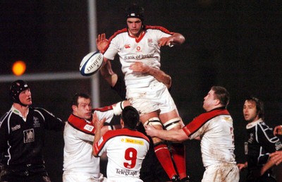 211005 - Ospreys v Ulster - Celtic League - Ulster's Matt McCullough lays ball down to Kieran Campbell