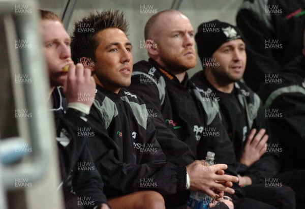 270107 - Ospreys v Ulster - Magners League - Ospreys Gavin Henson watches from the sidelines after being replaced 