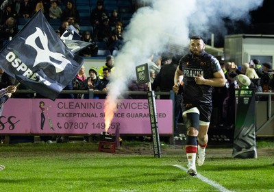 280226 - Ospreys v Ulster Rugby, United Rugby Championship - Gareth Thomas of Ospreys leads the team out on his 150th cap