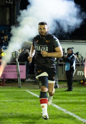 280226 - Ospreys v Ulster Rugby, United Rugby Championship - Gareth Thomas of Ospreys leads the team out on his 150th cap