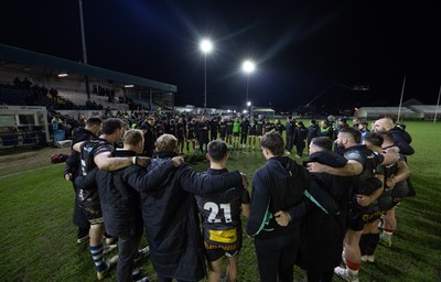280226 - Ospreys v Ulster Rugby, United Rugby Championship - Ospreys huddle up at the end of the match