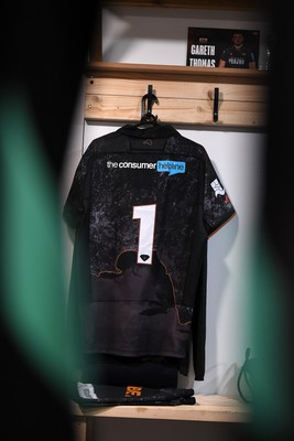280226 - Ospreys v Ulster - United Rugby Championship - Gareth Thomas’s Jersey in the dressing room for his 150th cap ahead of the match