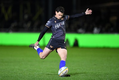 280226 - Ospreys v Ulster - United Rugby Championship - Jack Walsh of Ospreys kicks the conversion