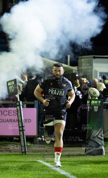 280226 - Ospreys v Ulster Rugby, United Rugby Championship - Gareth Thomas of Ospreys leads the team out on his 150th cap