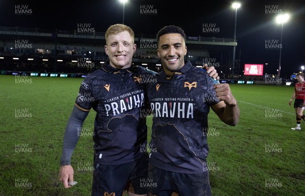 280226 - Ospreys v Ulster Rugby, United Rugby Championship - Iestyn Hopkins of Ospreys and Keelan Giles of Ospreys at the end of the match