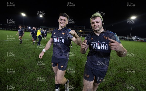 280226 - Ospreys v Ulster Rugby, United Rugby Championship - Reuben Morgan-Williams of Ospreys and Harri Deaves of Ospreys at the end of the match