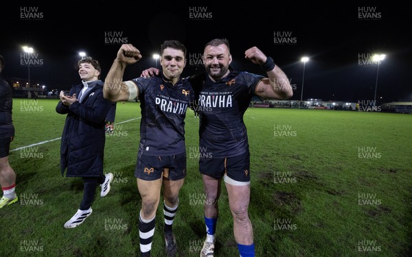 280226 - Ospreys v Ulster Rugby, United Rugby Championship - Lewis Lloyd of Ospreys and Sam Parry of Ospreys at the end of the match