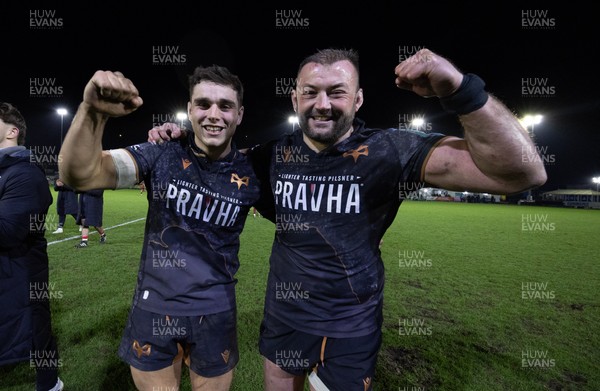 280226 - Ospreys v Ulster Rugby, United Rugby Championship - Lewis Lloyd of Ospreys and Sam Parry of Ospreys at the end of the match