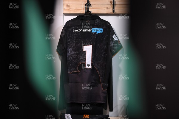 280226 - Ospreys v Ulster - United Rugby Championship - Gareth Thomas’s Jersey in the dressing room for his 150th cap ahead of the match