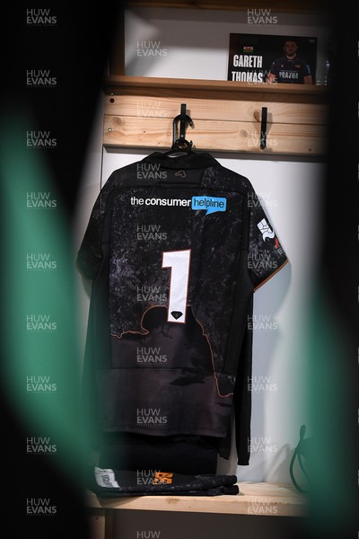 280226 - Ospreys v Ulster - United Rugby Championship - Gareth Thomas’s Jersey in the dressing room for his 150th cap ahead of the match