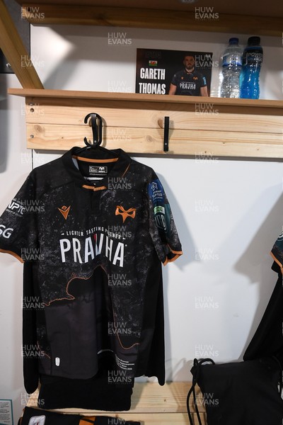 280226 - Ospreys v Ulster - United Rugby Championship - Gareth Thomas’s Jersey in the dressing room for his 150th cap ahead of the match