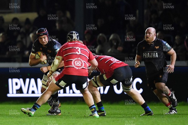 280226 - Ospreys v Ulster - United Rugby Championship - James fender of Ospreys is challenged by Scott Wilson of Ulster
