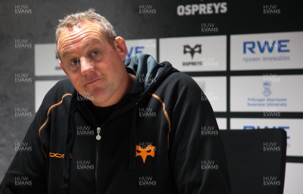 240813 - Ospreys v Worcester Warriors, Pre-season Friendly - Osprey's forwards coach Chris Gibbes speaks to the press at the end of the match