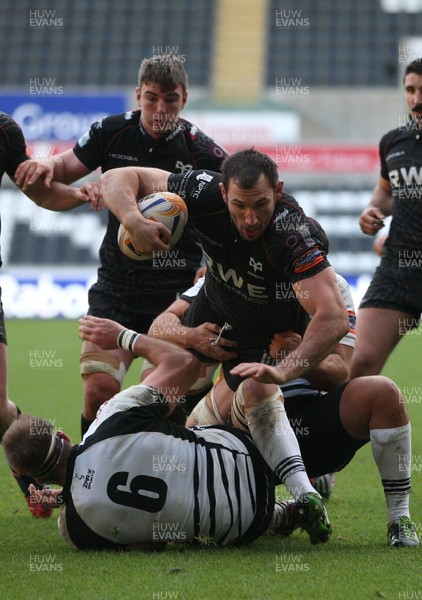 231113 - Ospreys v Zebre, RaboDirect PRO12 - Ospreys' Joe Bearman is brought down