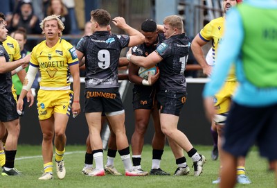 111025 - Ospreys v Zebre Parma - United Rugby Championship - Phil Cokanasiga of Ospreys celebrates scoring a try