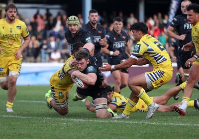 111025 - Ospreys v Zebre Parma - United Rugby Championship - James Ratti of Ospreys gets over the line to score a try