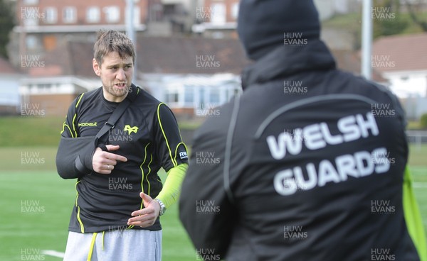 130313 - Ospreys Coach Welsh Guards Rugby Team as Part of Ryan Jones Testimonial Season -Ryan Jones takes a training session with the Welsh Guards