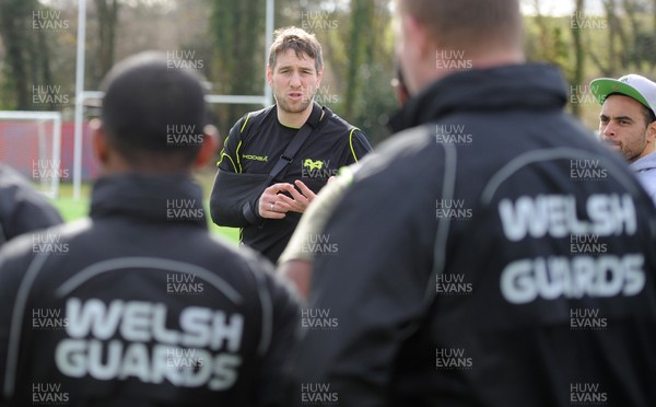 130313 - Ospreys Coach Welsh Guards Rugby Team as Part of Ryan Jones Testimonial Season -Ryan Jones takes a training session with the Welsh Guards