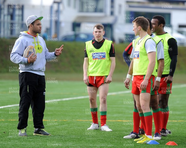 130313 - Ospreys Coach Welsh Guards Rugby Team as Part of Ryan Jones Testimonial Season -Kahn Fotuali'i coaches the Welsh Guards