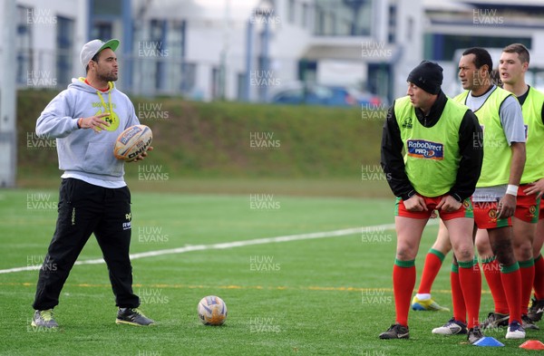 130313 - Ospreys Coach Welsh Guards Rugby Team as Part of Ryan Jones Testimonial Season -Kahn Fotuali'i coaches the Welsh Guards