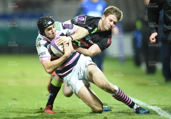 140117 - Pau v Cardiff Blues - European Rugby Challenge Cup - Rhun Williams of Cardiff Blues is tackled by Louis Dupichot of Pau by Ben Evans/Huw Evans Agency