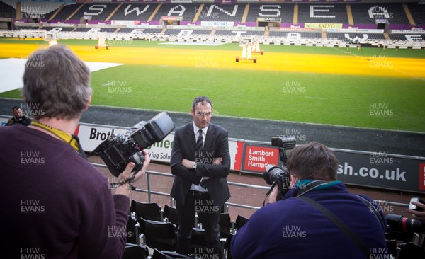 050117 - New Swansea City head coach Paul Clement is photographed by the media after the press conference at the Liberty Stadium by Gareth Everett