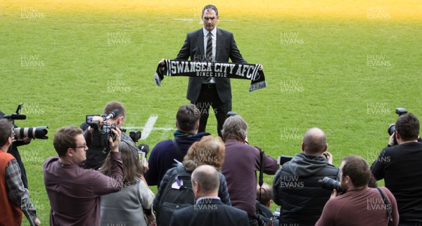 050117 - New Swansea City head coach Paul Clement is photographed by the media after the press conference at the Liberty Stadium by Gareth Everett