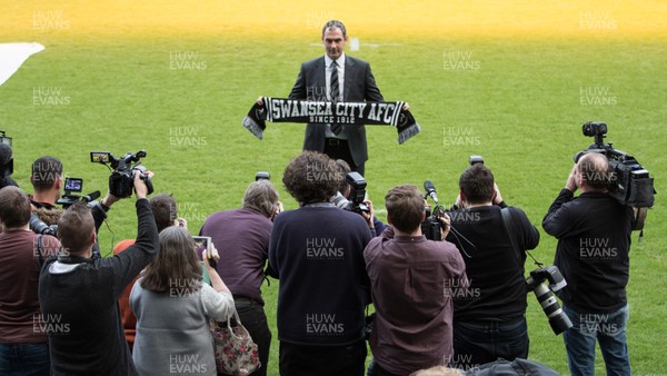 050117 - New Swansea City head coach Paul Clement is photographed by the media after the press conference at the Liberty Stadium by Gareth Everett