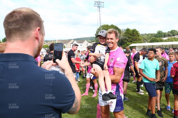 270719 - Paul James Testimonial -  Dafydd James meets fans after the final whistle as the Paul James Select XV take on A Classic Lions XV