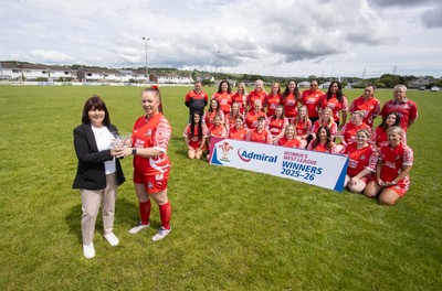 200626 - Pembroke RFC Ladies WRU National League West Presentation - Captain Jamie Moseley is presented the trophy by Delych Summons