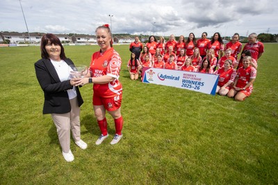200626 - Pembroke RFC Ladies WRU National League West Presentation - Captain Jamie Moseley is presented the trophy by Delych Summons