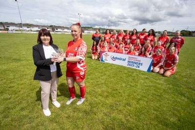 200626 - Pembroke RFC Ladies WRU National League West Presentation - Captain Jamie Moseley is presented the trophy by Delych Summons